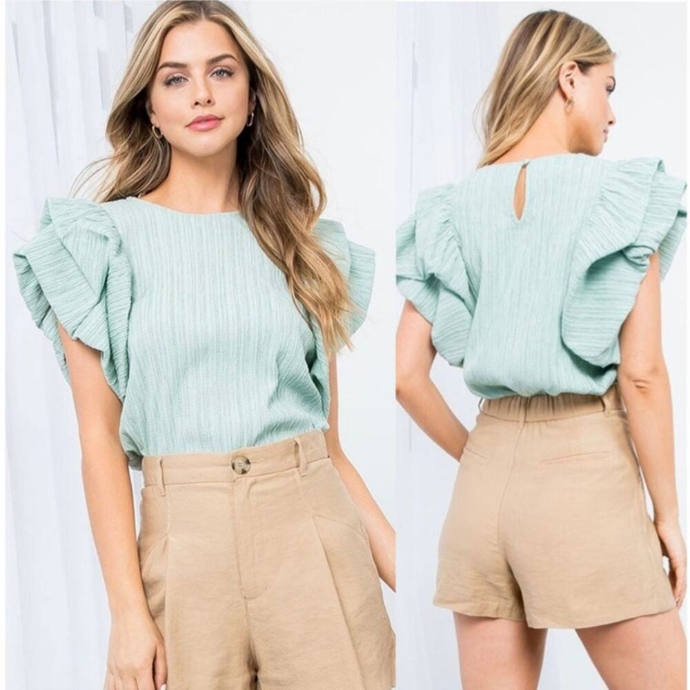 THML Winward Ruffle Sleeve Top Mint Top NWT S